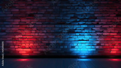 Neon light on brick walls that are not plastered background