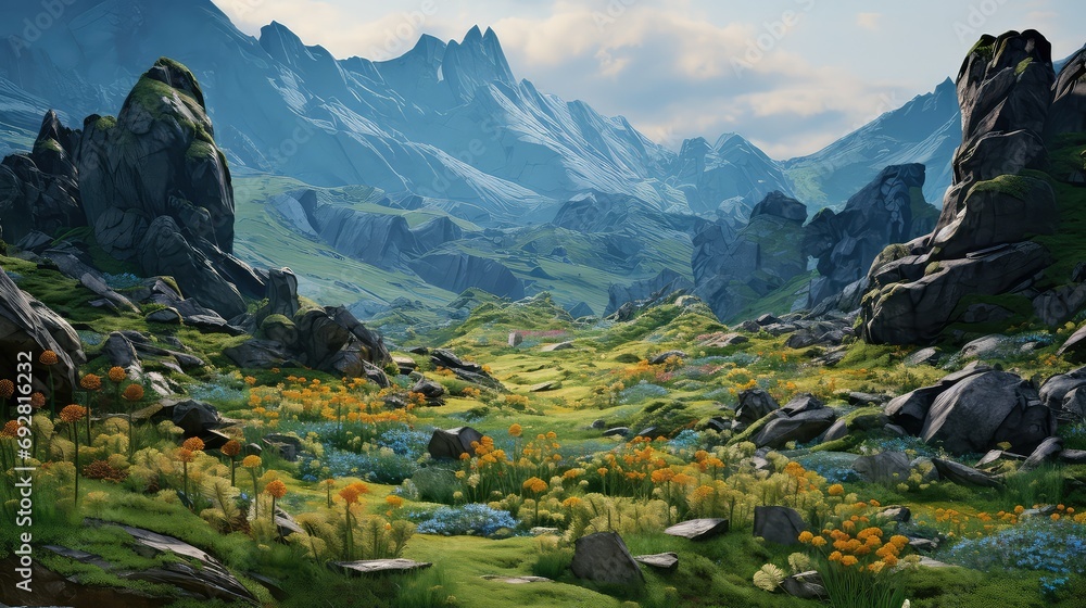 valley plateau mountains landscape illustration escarpment mesa, butte