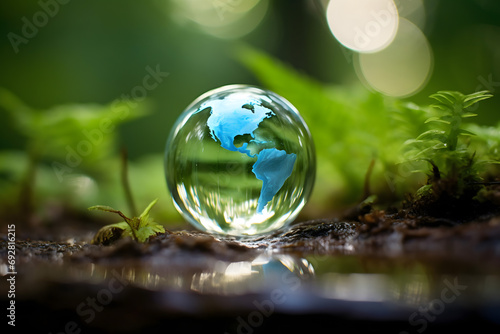 green planet earth, renewable energy light bulb with green energy, Earth Day or environment protection Hands protect forests that grow on the ground and help save the world, solar panels 