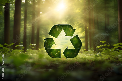 recycle symbol on the grass, renewable energy light bulb with green energy, Earth Day or environment protection Hands protect forests that grow on the ground and help save the world, solar panels 