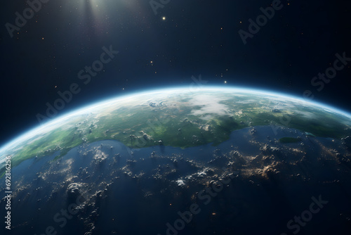 earth in space, green planet earth, renewable energy light bulb with green energy, Earth Day or environment protection Hands protect forests that grow on the ground and help save the world, solar pane