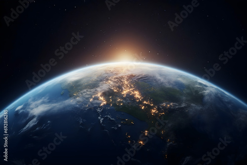 earth in space, green planet earth, renewable energy light bulb with green energy, Earth Day or environment protection Hands protect forests that grow on the ground and help save the world, solar pane