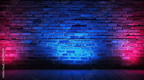 Neon light on brick walls that are not plastered background