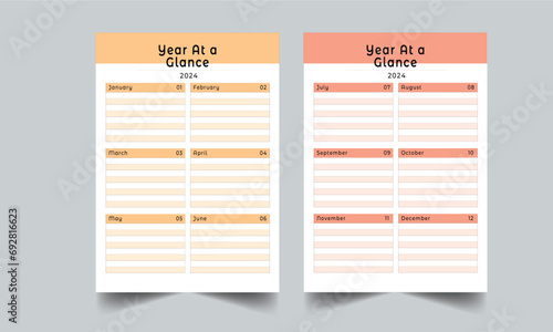 Year At a Glance with cover page layout template design