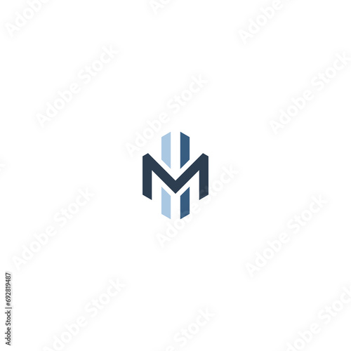 logo design icon M building blue
