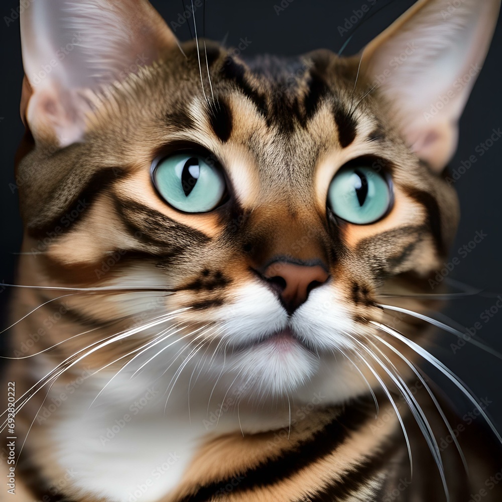 A portrait of a mischievous Bengal cat, its rosette spots adding character2