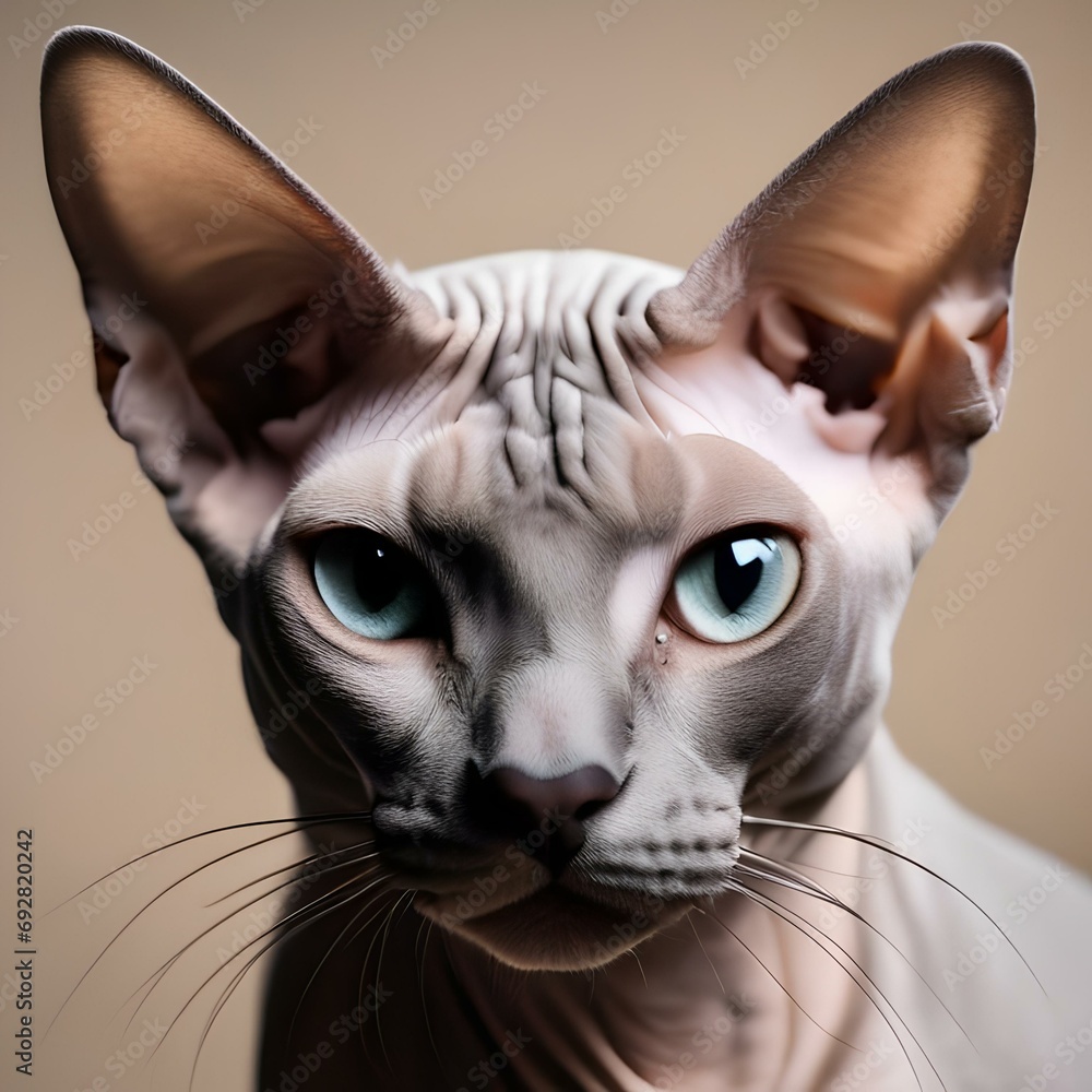 A portrait of a playful Sphynx cat, exuding confidence despite its hairless appearance2