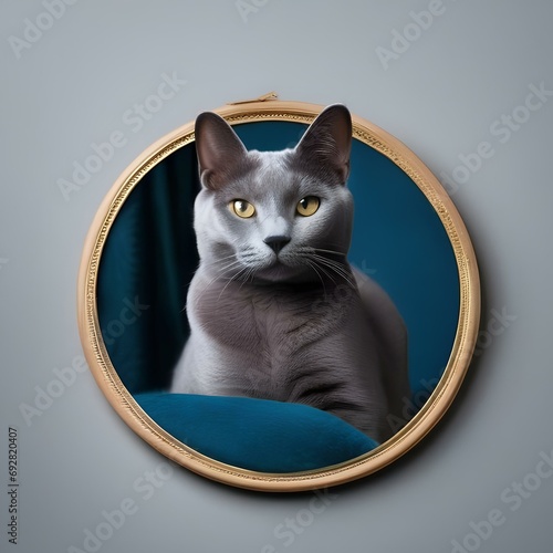 A portrait capturing the elegance of a Russian Blue cat with a plush coat1 photo