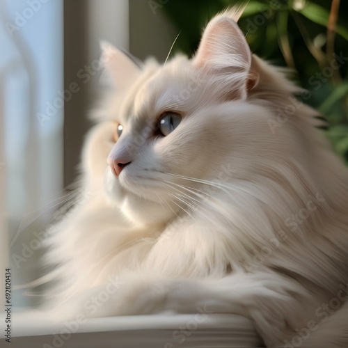 A majestic portrait of a fluffy Ragdoll cat lounging in a sunbeam1
