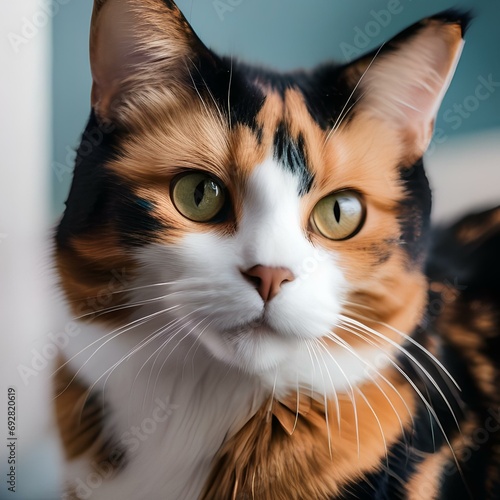 A charming portrait of a calico cat with a unique blend of colors1 photo