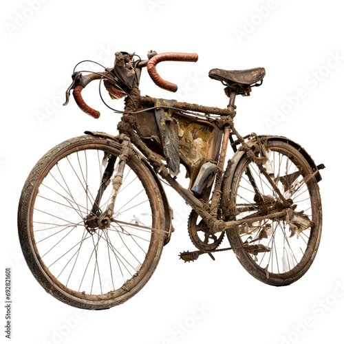 Ruined Bicycle  transparent background  isolated image  generative AI