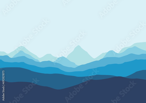 Landscape with mountains panorama. Vector illustration in flat style.