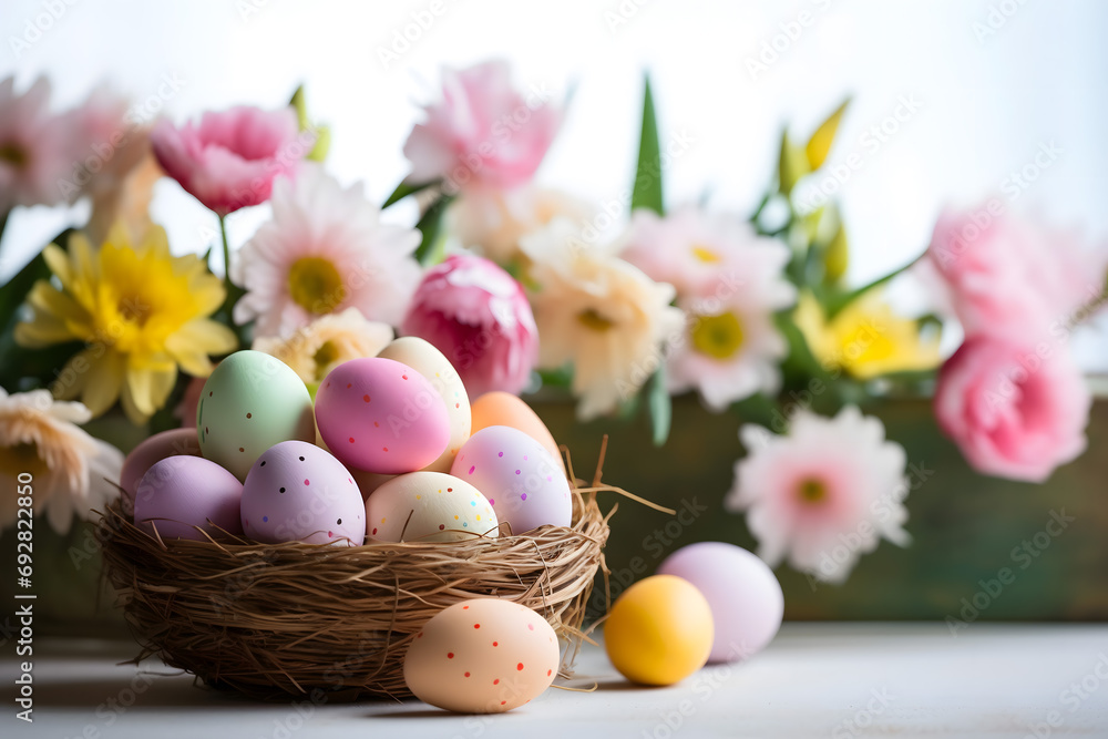 easter card, easter bunny with eggs, easter eggs and flowers, easter eggs in a basket, easter eggs and flowers on a white background, easter wall paper and background for social media easter card, easter bunny with eggs, easter eggs and flowers, easter eggs in a basket, easter eggs and flowers on a white background, easter wall paper and background for social media