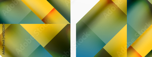 Vivid abstraction unfolds. Triangles in seamless harmony, composing dynamic geometric backdrop. Interplay of angles and hues forms captivating tapestry, evoking modernity and artistic allure