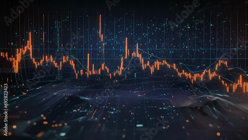 An abstract representation of the everevolving nature of the stock market, with constantly changing data points and indicators in a dark blue abyss. photo