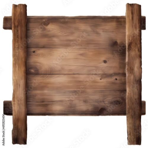 Brown old wooden board isolated on transparent background