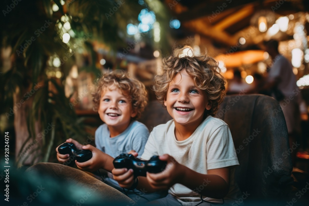 Boy Buddies Playing Video Games Together in Cozy Indoor Setting
Boy Buddies Playing Video Games Together in Cozy Indoor Setting