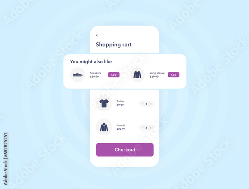 Checkout process with offer of similar and related products. Checkout Personalization with e-commerce extension. Increase in conversion and average amount. Isolated vector illustration