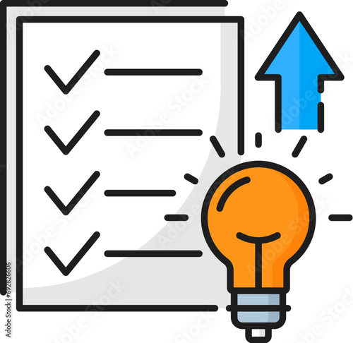 Recommendations. Web audit icon. Web data report, SEO performance audit or online company content analysis line vector sign, marketing campaign survey line symbol with checklist document, lamp bulb