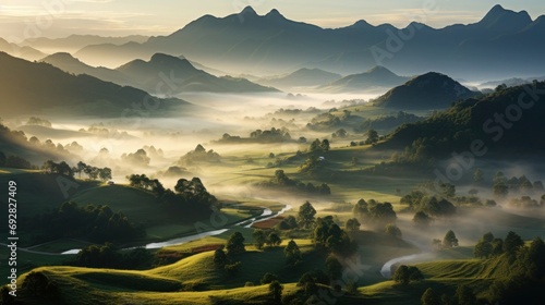 Golden Hour Serenity: Breathtaking Landscape of Mountain Range