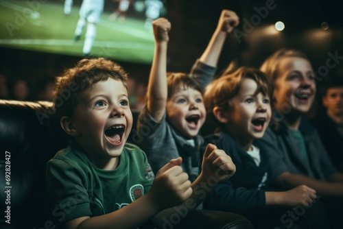 Children Cheering at a Sports TV Viewing Event 