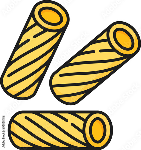Tortiglioni pasta isolated Italian cuisine food outline icon. Vector Italy dish, traditional pasta canneroni cannoli crusetti raw canelons
