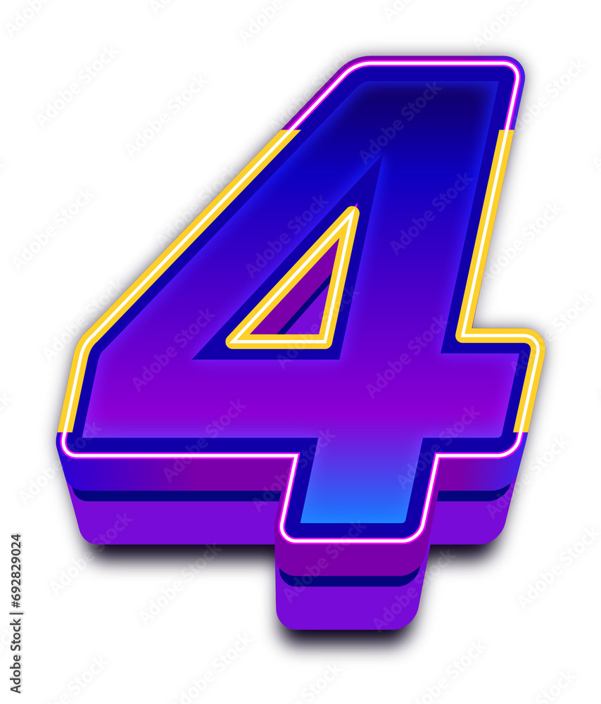 Obraz premium Neon Light Alphabet Number 4