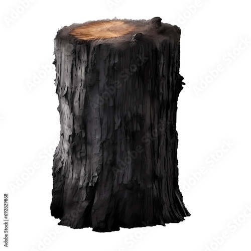 Burnt tree trunk isolated on transparent background