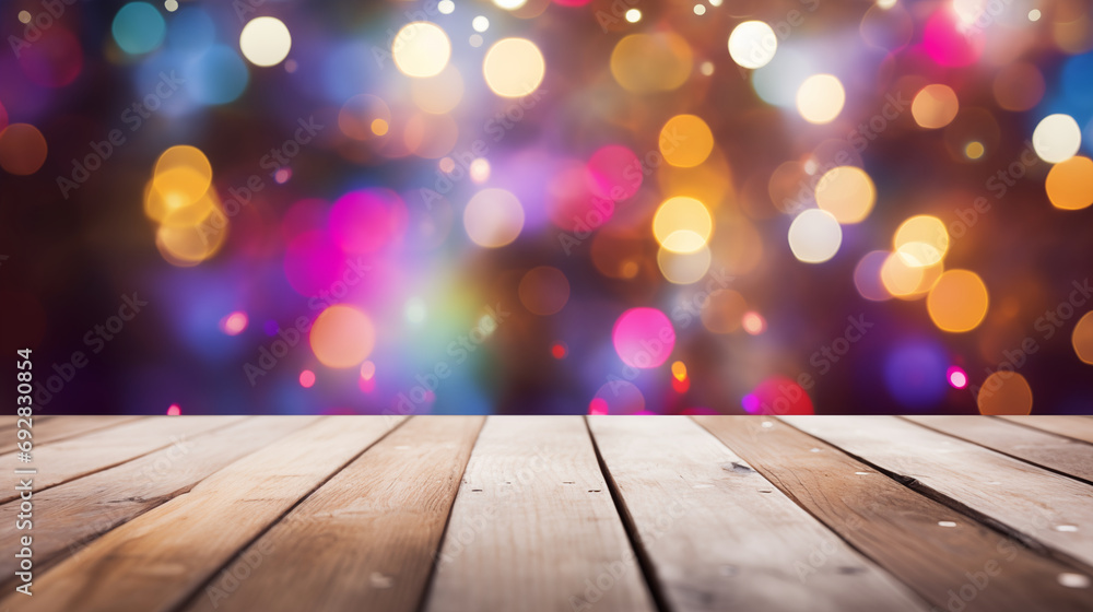 Festive Fusion: White Wood Background Alive with Vibrant Bokeh Festive Fusion: White Wood Background Alive with Vibrant Bokeh