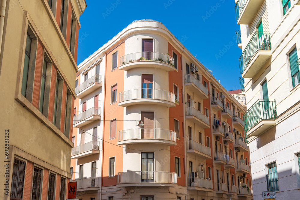 Old apartment buildings in Salerno Italy with beautiful colors and interesting lines