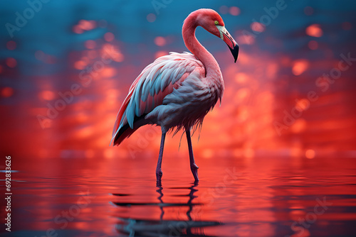 Hyper realistic flamingo portrait on bright background in national geographic style generated AI photo
