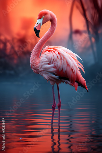 Hyper realistic flamingo portrait on bright background in national geographic style generated AI