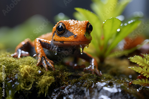 Hyperrealistic portrait of frog in tropical forest in national geographic style generated AI photo