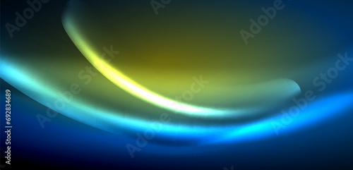Dynamic waves in ethereal glow of neon lights. Concept merges fluidity of motion with vibrant allure of neon, crafting entrancing backdrop that embodies both vitality and futuristic sophistication