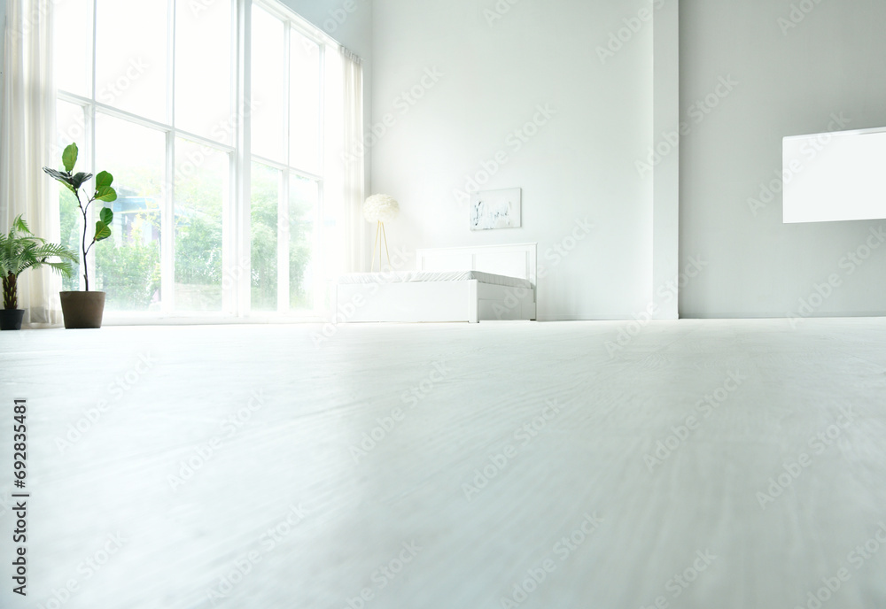 Fototapeta premium 마루 침대 창 거실 방