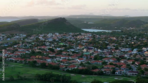 Sint Michiel and Boka Sami homes and Christoffelberg in distance, aerial establishing photo