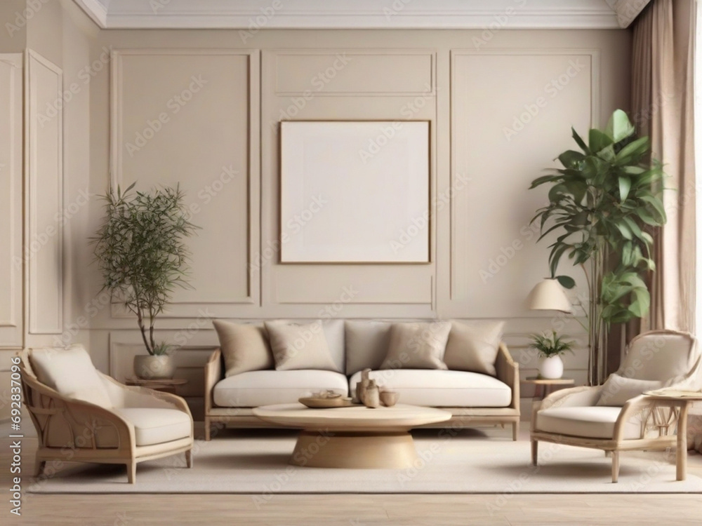 Frame-mockup-in-modern-classic-living-room-interior-background,-3D-render