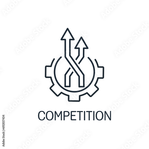 Business competition. Bypass, overtake an opponent.  Vector linear icon illustration isolated on white background.