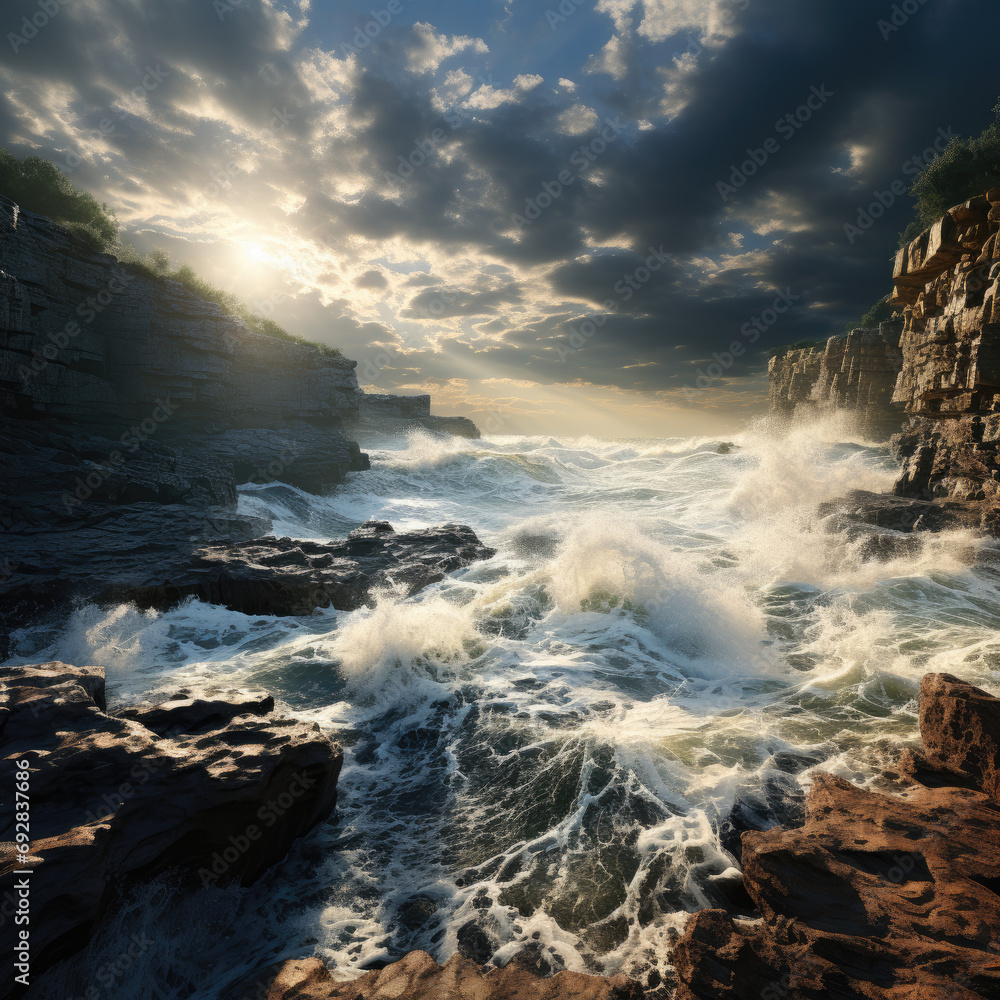 Seaside Cliff Majesty with Crashing Waves