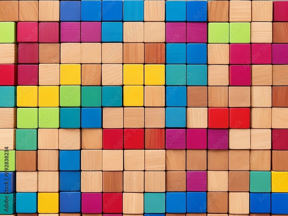 Colorful background of wooden blocks. A Spectrum of multicolored wooden blocks aligned. Background
