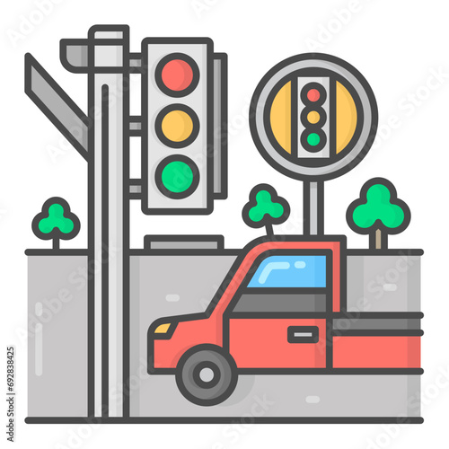 the car stopped at a traffic light