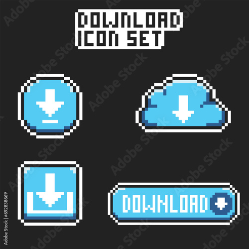this download icon in pixel art with simple color and black background ,this item good for presentations,stickers, icons, t shirt design,game asset,logo and your project.