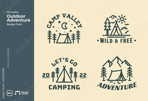 Monoline badges. Set of tent and cabin minimalist line art logo template vector design illustration. simple modern estate logo concept. camping logo line art simple minimalist illustration.