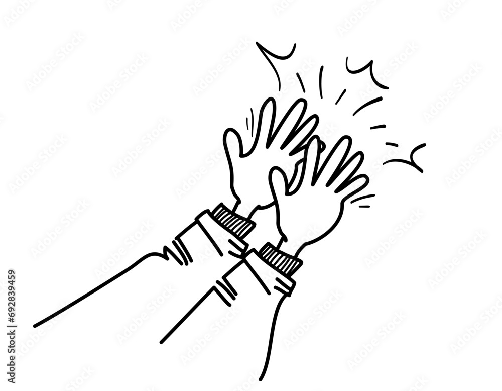 Obraz premium Doodle hands up, Hands clapping. applause gestures. congratulation business. vector illustration