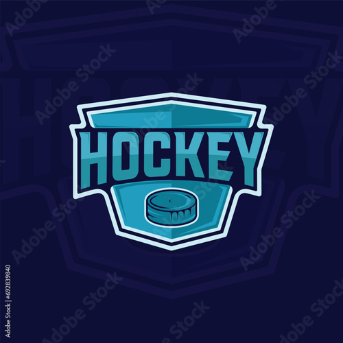 ice hockey emblem logo vector illustration template icon graphic design. puck for ice hockey sign or symbol with badge shield for club or team sport