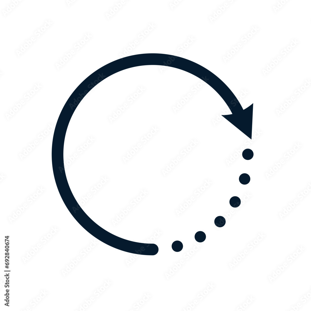 Arrow in a circle with dots. vector linear icon isolated on white background. Arrow in a circle with dots. vector linear icon isolated on white background.