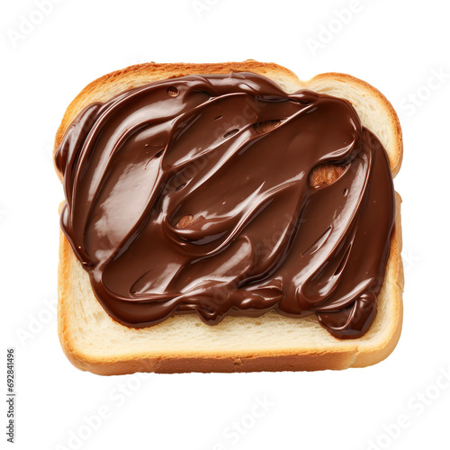 Chocolate cream spread on toast isolated on transparent background,transparency 