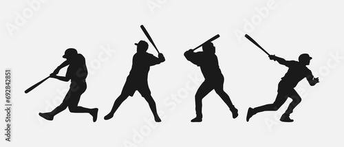 set of silhouettes of baseball player swinging the bat with different pose, gesture. batter. isolated on white background. vector illustration. photo