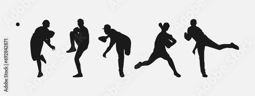 set of silhouettes of baseball player throwing ball. front look. isolated on white background. vector illustration. photo