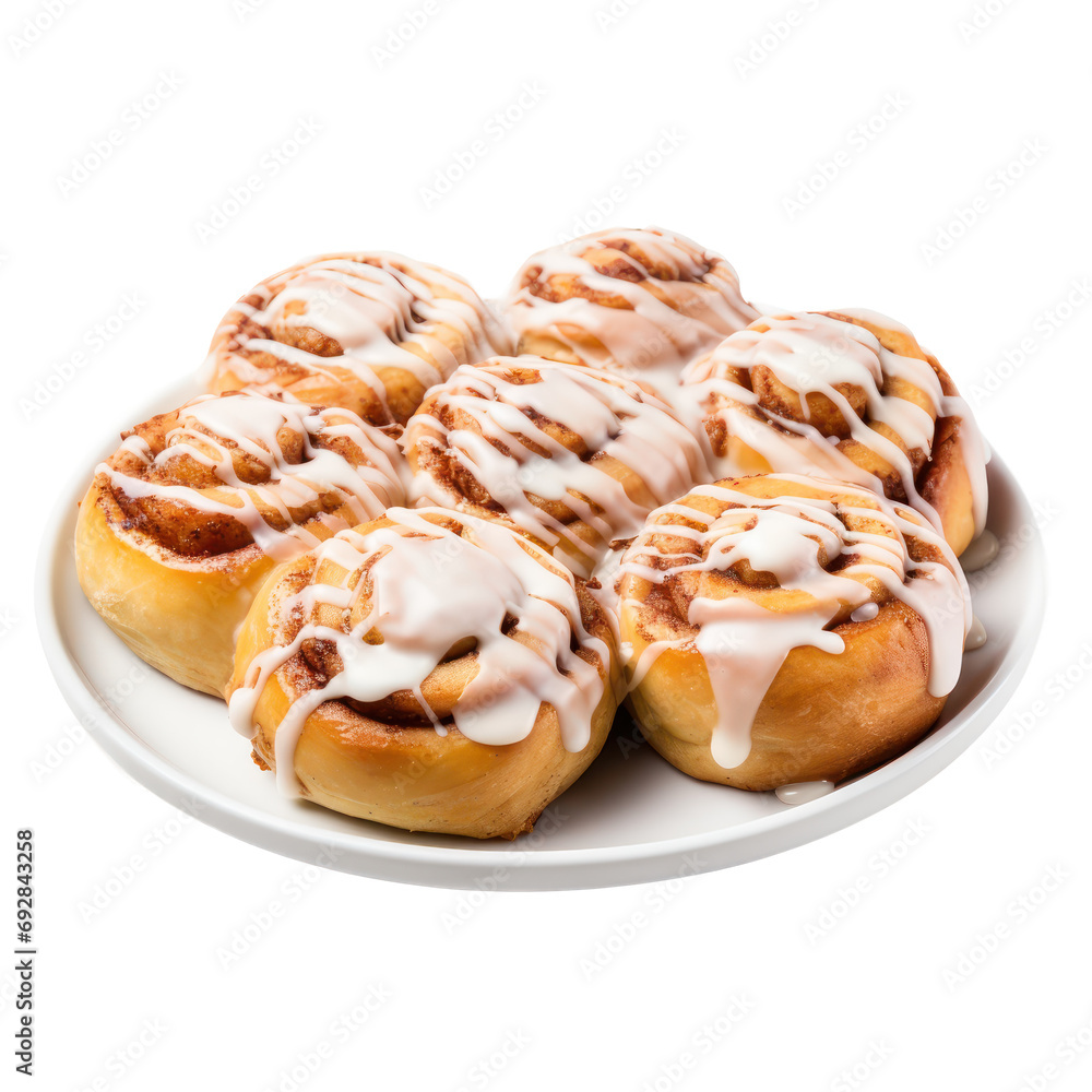 Frosted Cinnamon Rolls isolated on transparent background,transparency 